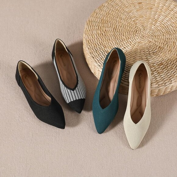 Women Pointed Toe Ballet Beige Flats Comfortable Casual Dressy Work Office Shoes - Picture 5 of 6